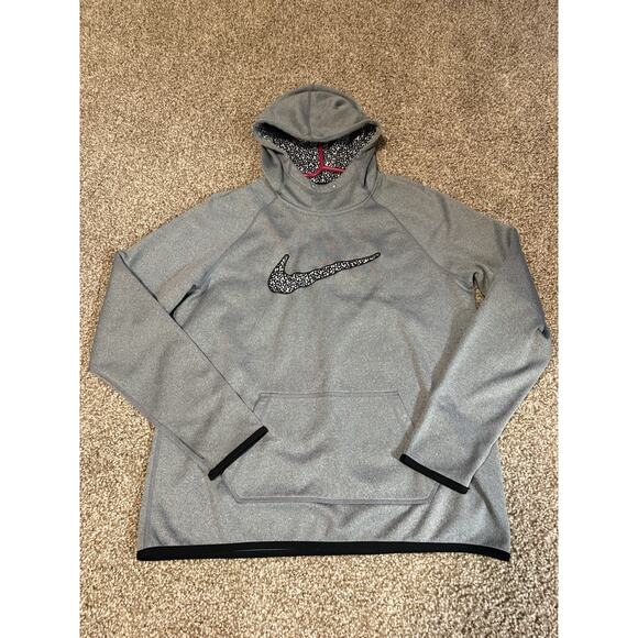 Nike Gray With speckled black and white Nike Swoosh And Funnel Hoodie Size L - Picture 1 of 14